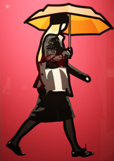 Woman in the rain with hat by Julian Opie at the 2013 ADAA Art Show in NYC